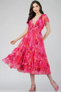 Madison Sunset Pink Chiffon Midi Dress