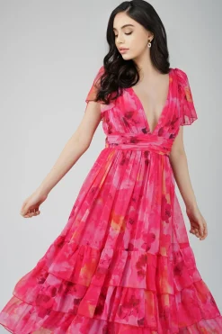 Madison Sunset Pink Chiffon Midi Dress