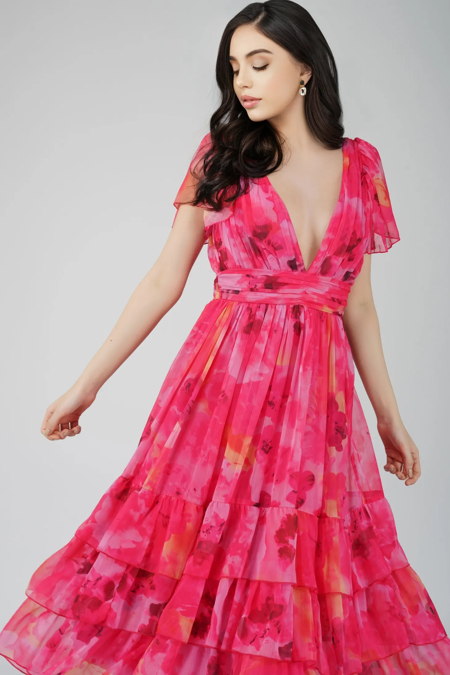 Madison Sunset Pink Chiffon Midi Dress