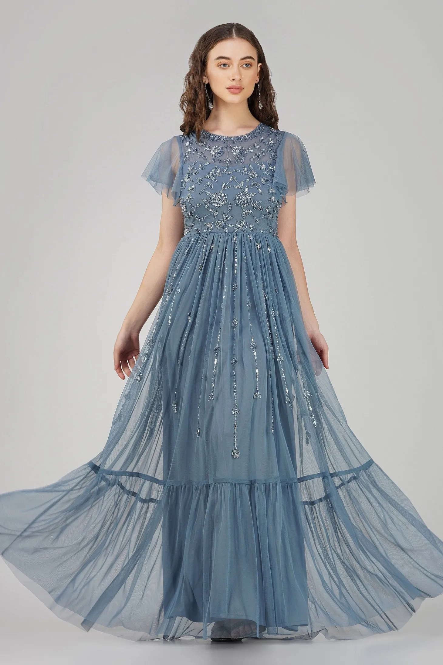 Marly Blue Embellished Maxi Dress