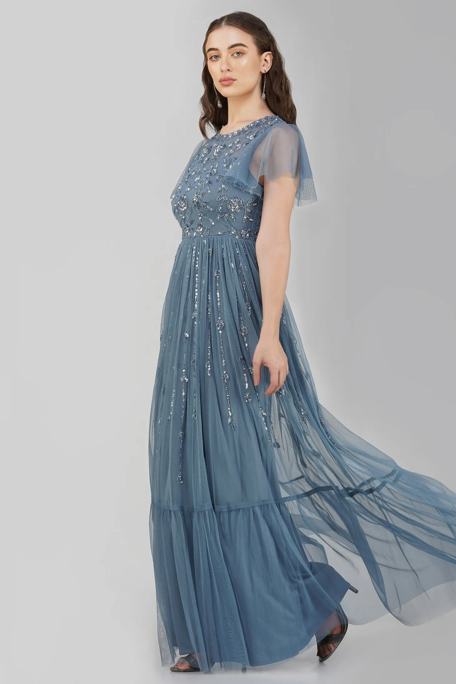 Marly Blue Embellished Maxi Dress
