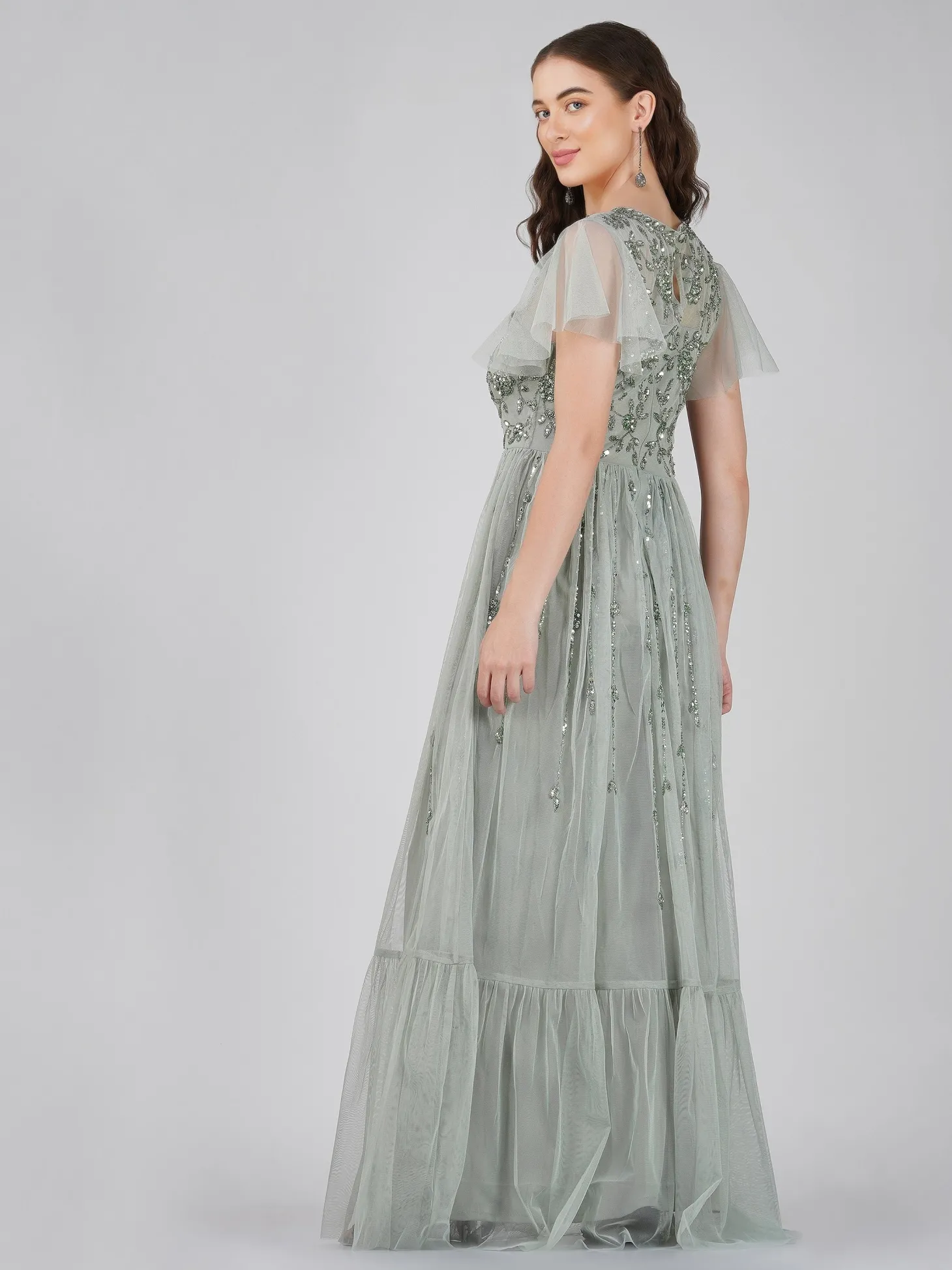 Marly Sage Green Embellished Maxi Dress