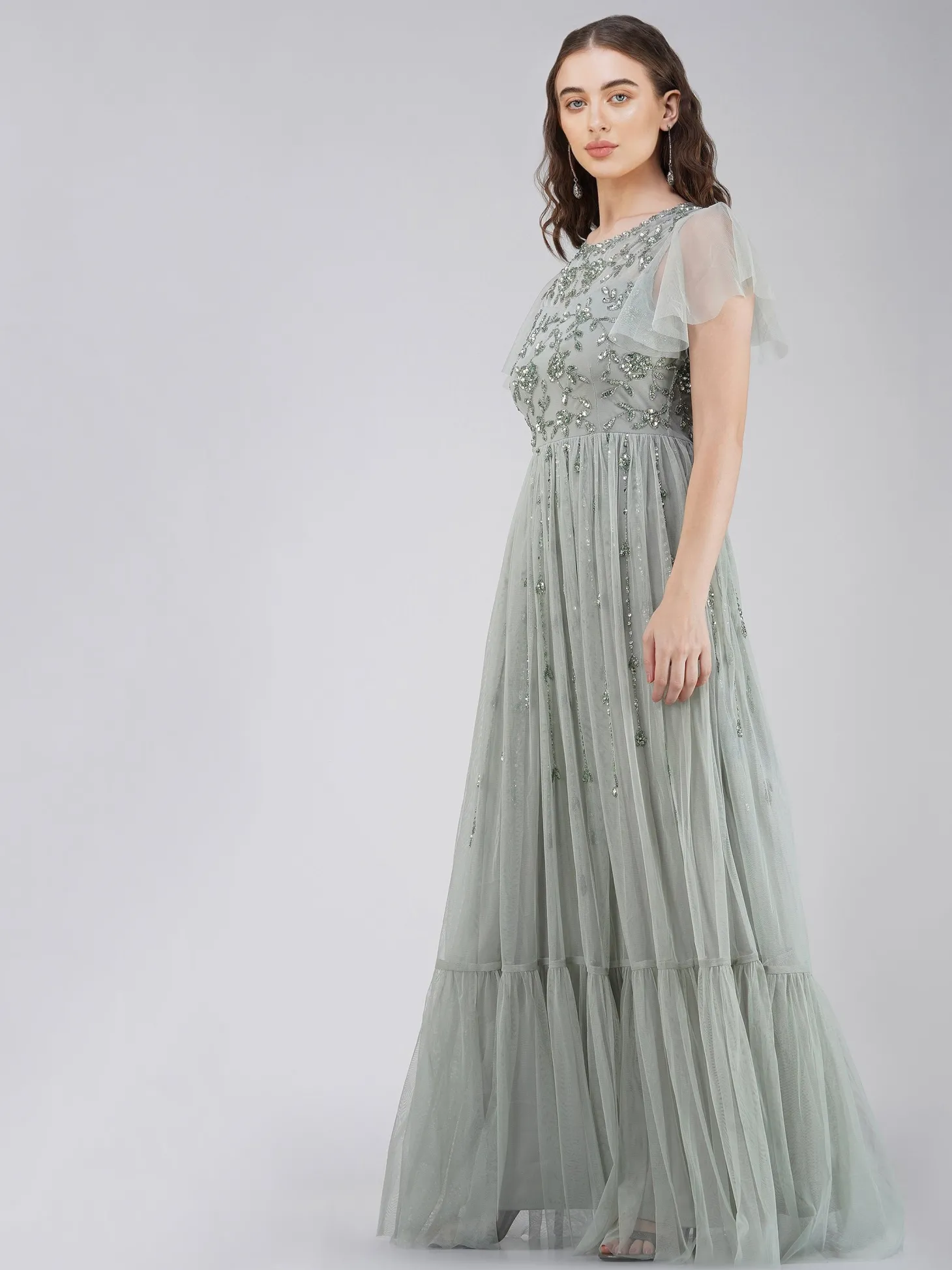 Marly Sage Green Embellished Maxi Dress