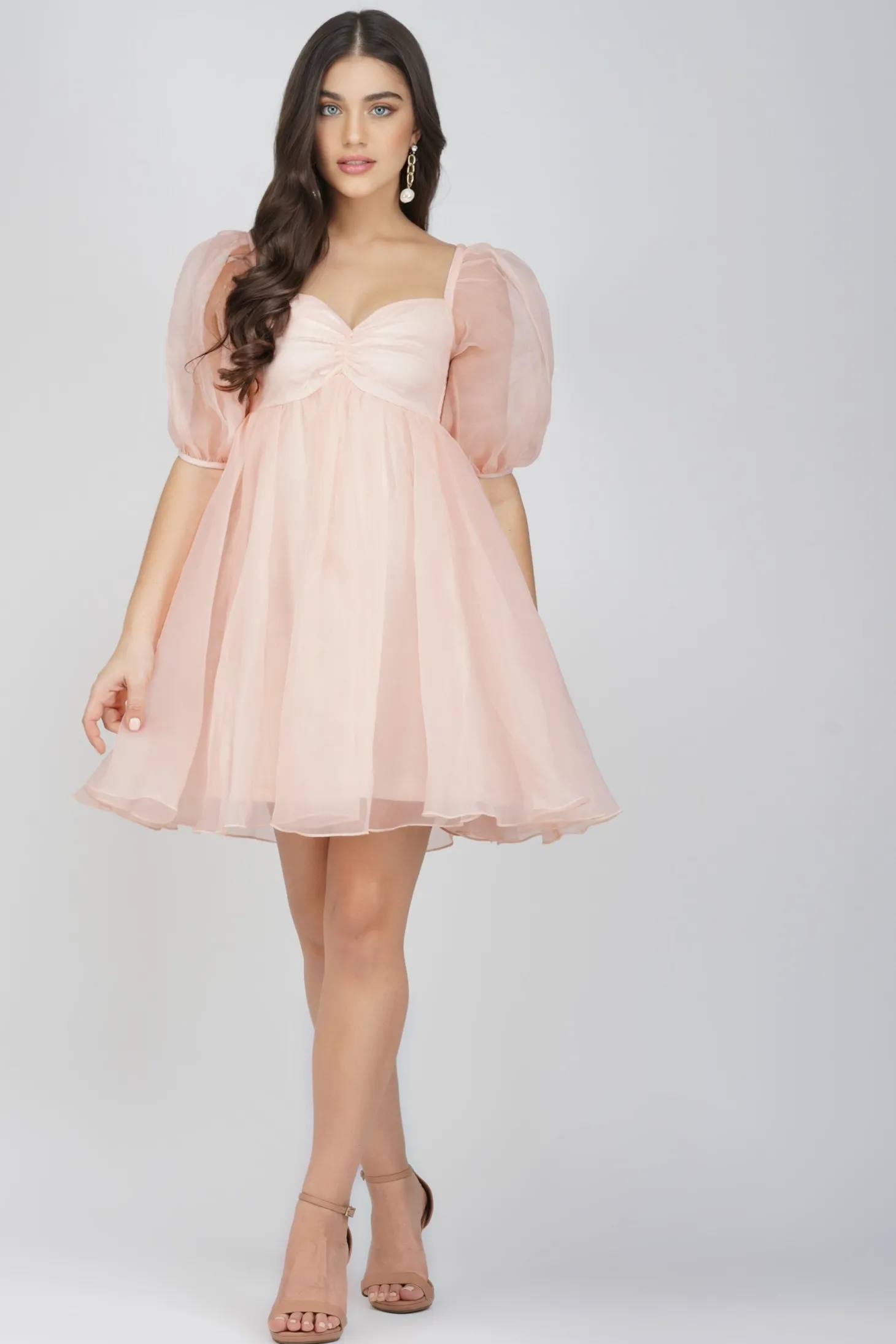 Melanie Pink Puff Sleeve Dress