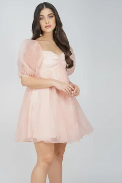 Melanie Pink Puff Sleeve Dress