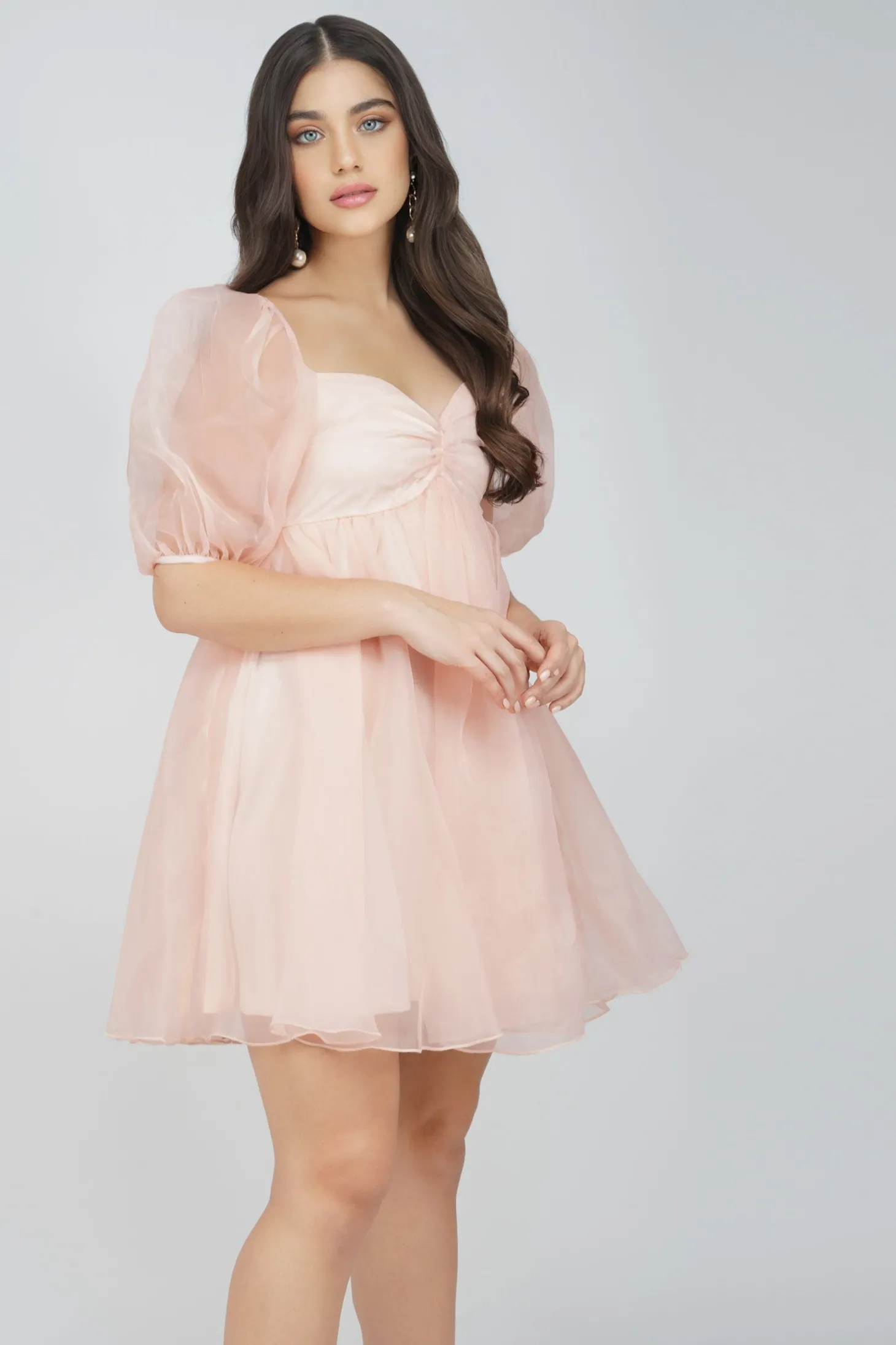 Melanie Pink Puff Sleeve Dress