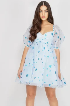 Melanie Puff Sleeve Dress In Blue Heart