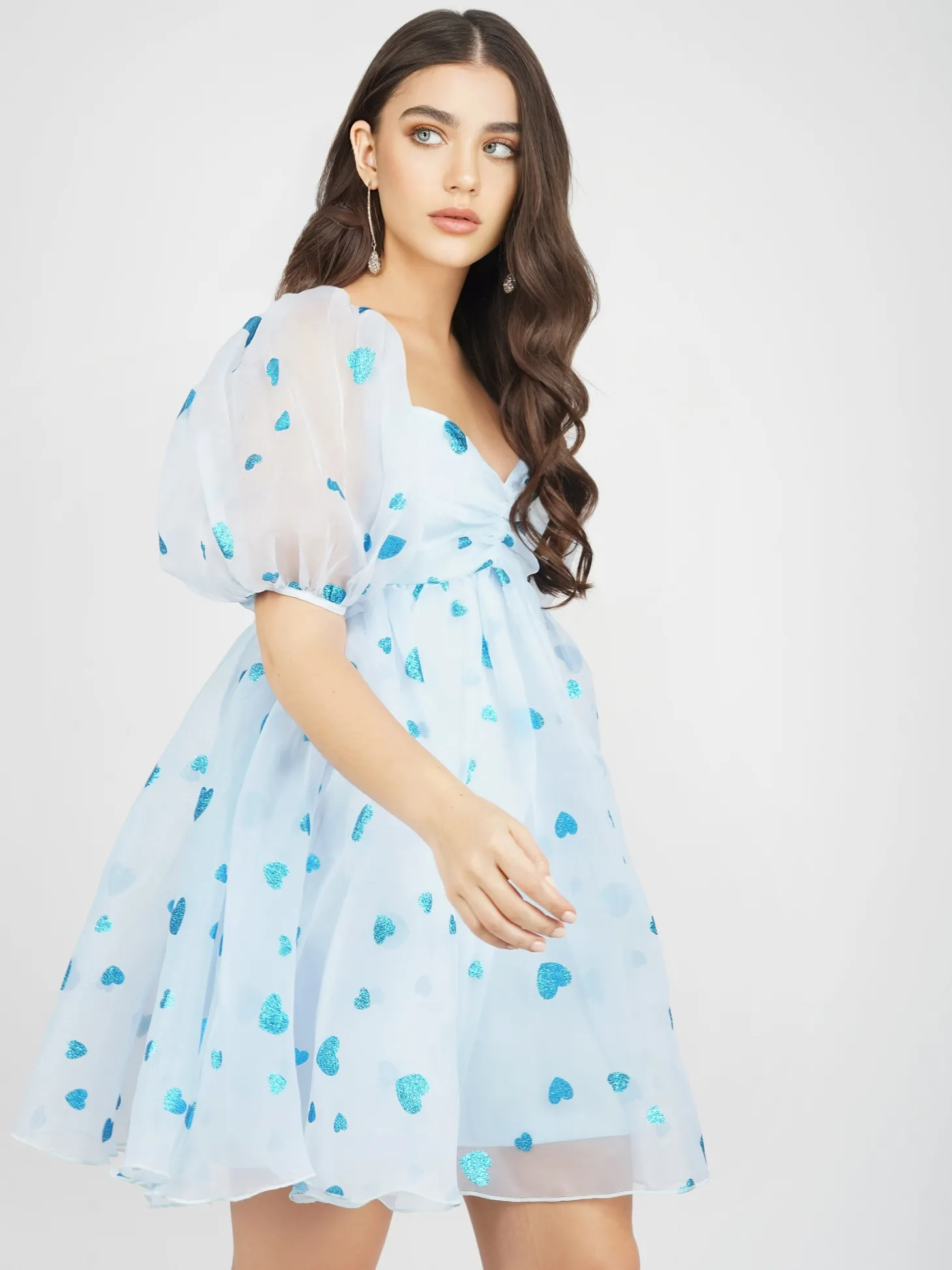 Melanie Puff Sleeve Dress In Blue Heart