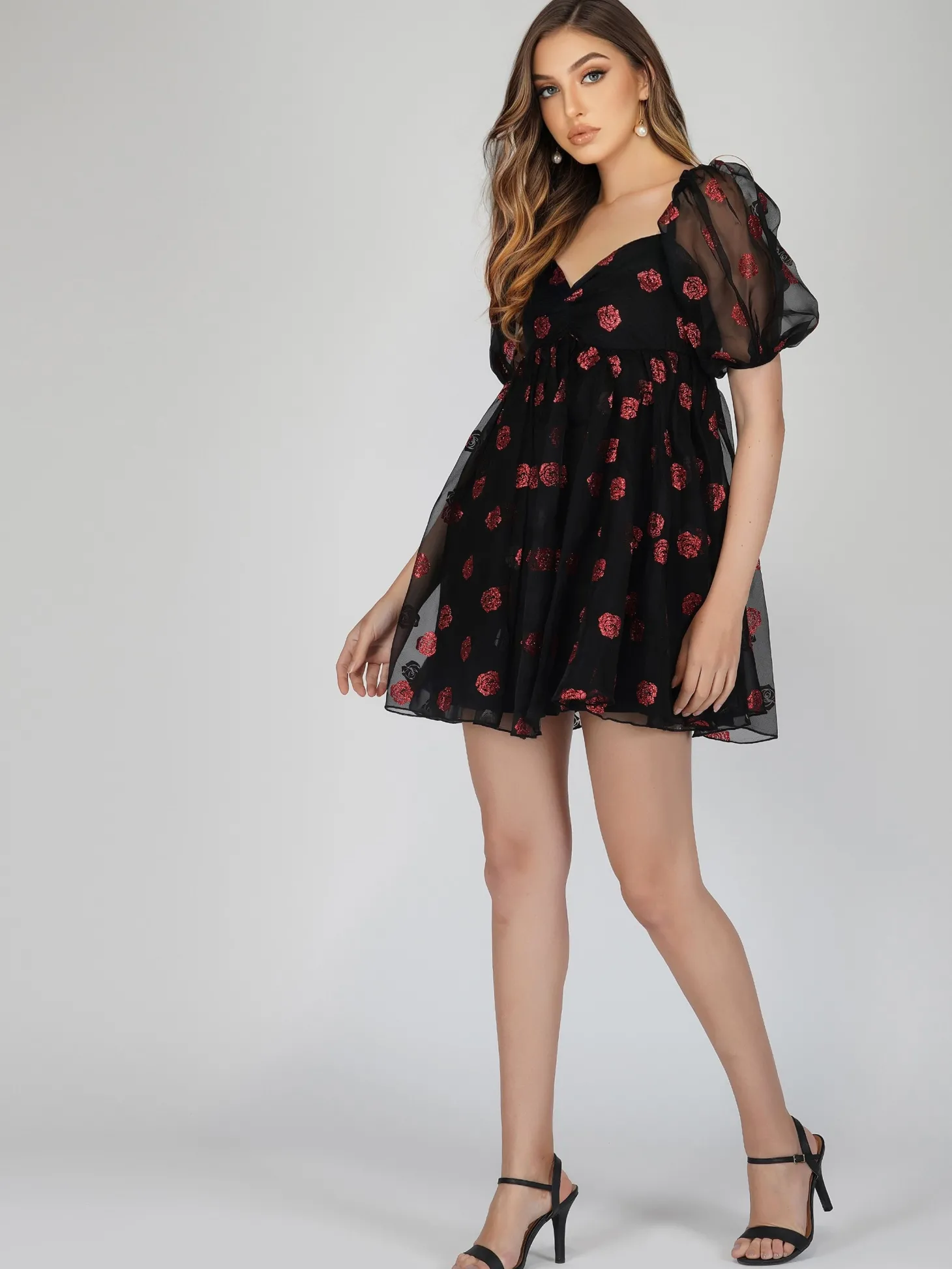 Melanie Rose Puff Sleeve Mini Dress