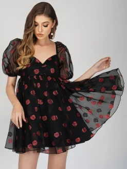 Melanie Rose Puff Sleeve Mini Dress