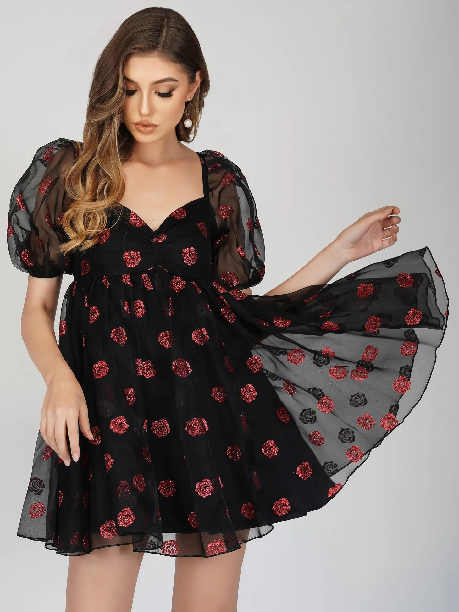 Melanie Rose Puff Sleeve Mini Dress