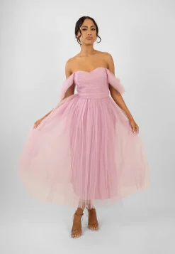 Melbourne Tulle Midi Dress In Pink