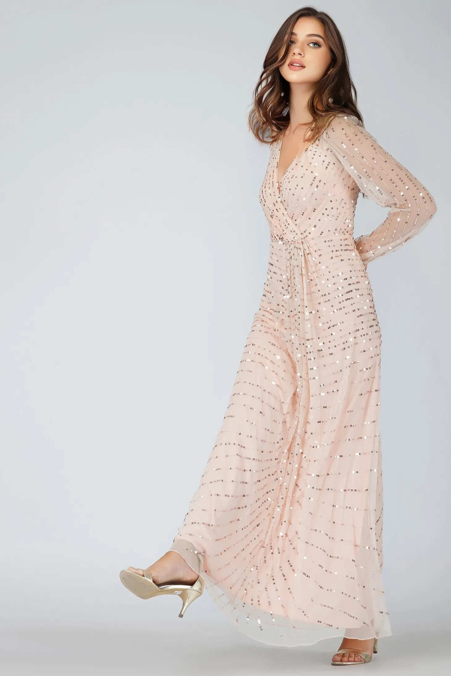 Miya Long Sleeve Blush Pink Bridesmaid Dress