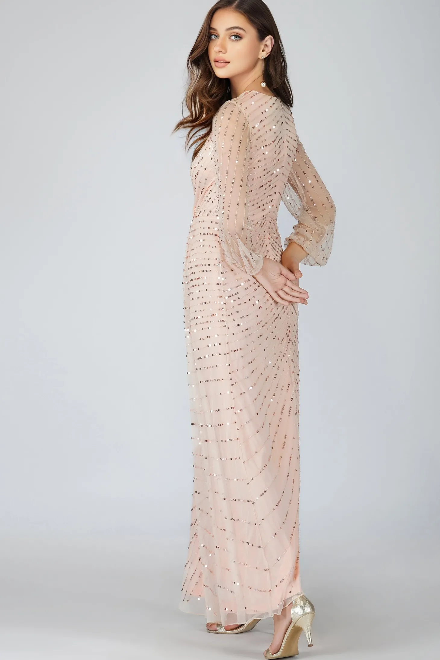 Miya Long Sleeve Blush Pink Bridesmaid Dress