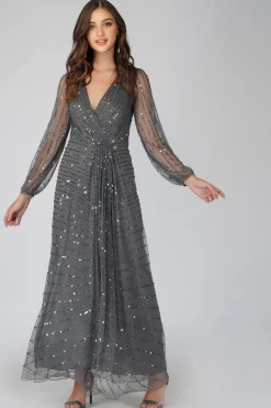 Miya Long Sleeve Grey Bridesmaid Dress