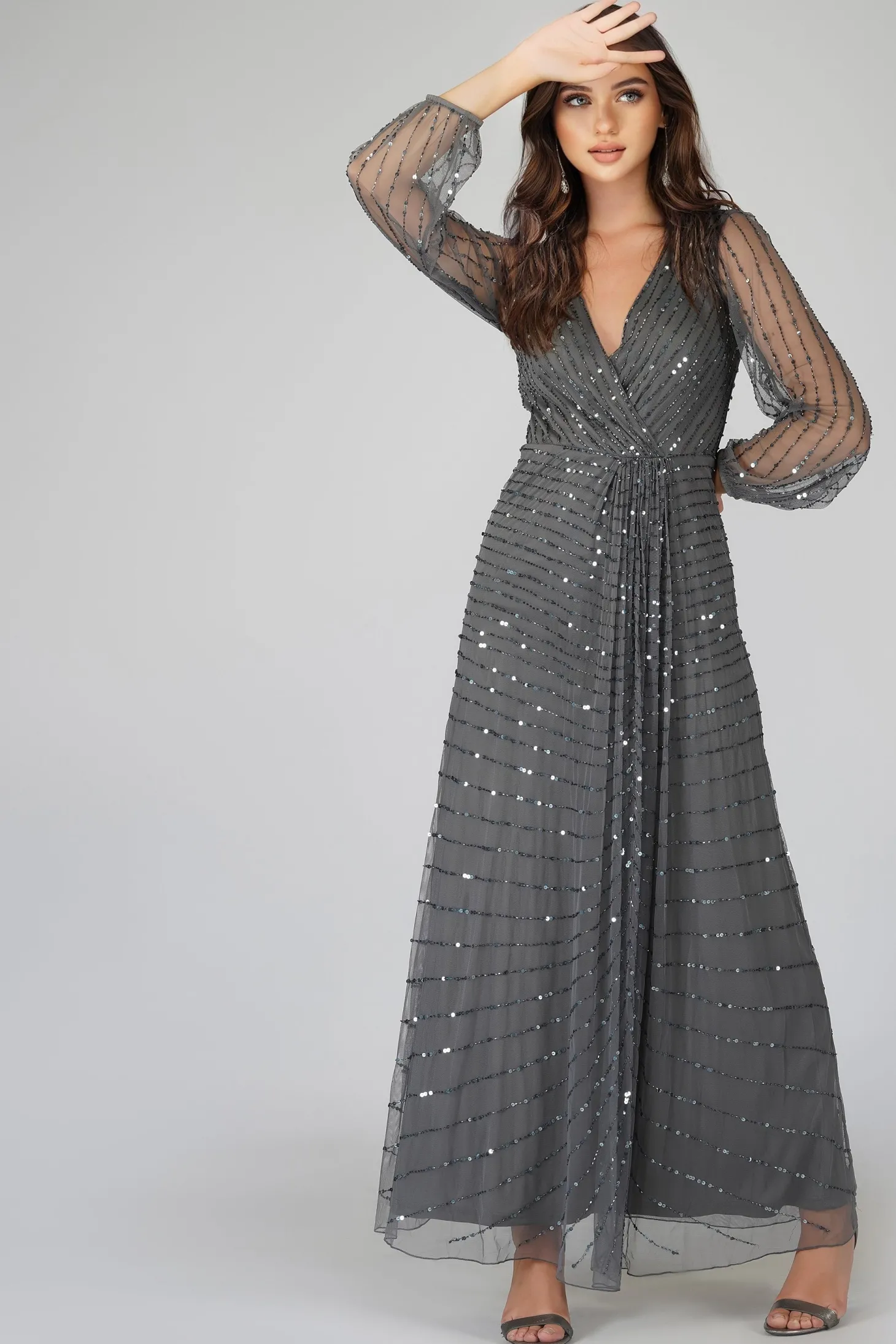Miya Long Sleeve Grey Bridesmaid Dress