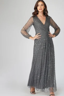 Miya Long Sleeve Grey Bridesmaid Dress