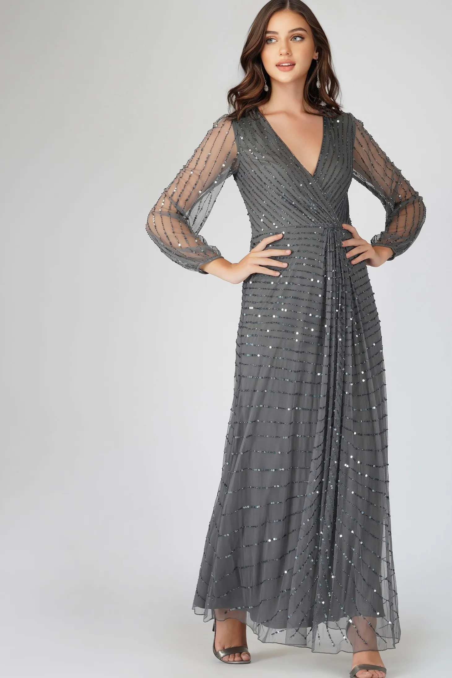 Miya Long Sleeve Grey Bridesmaid Dress