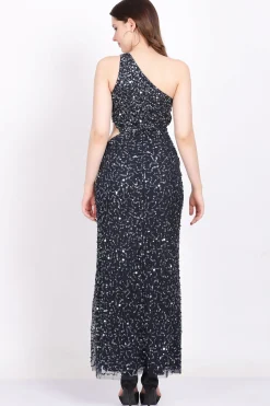 Naeve One Shoulder Sequin Dress In Navy Blue