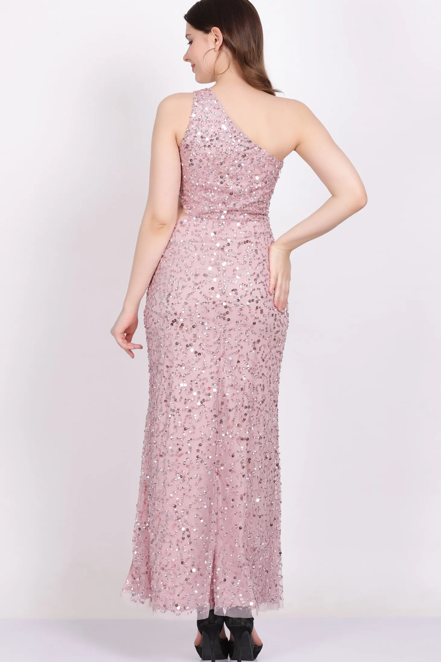 Naeve One Shoulder Sequin Dress In Pink