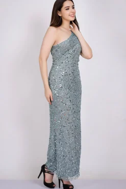 Naeve One Shoulder Sequin Dress In Teal