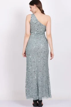 Naeve One Shoulder Sequin Dress In Teal