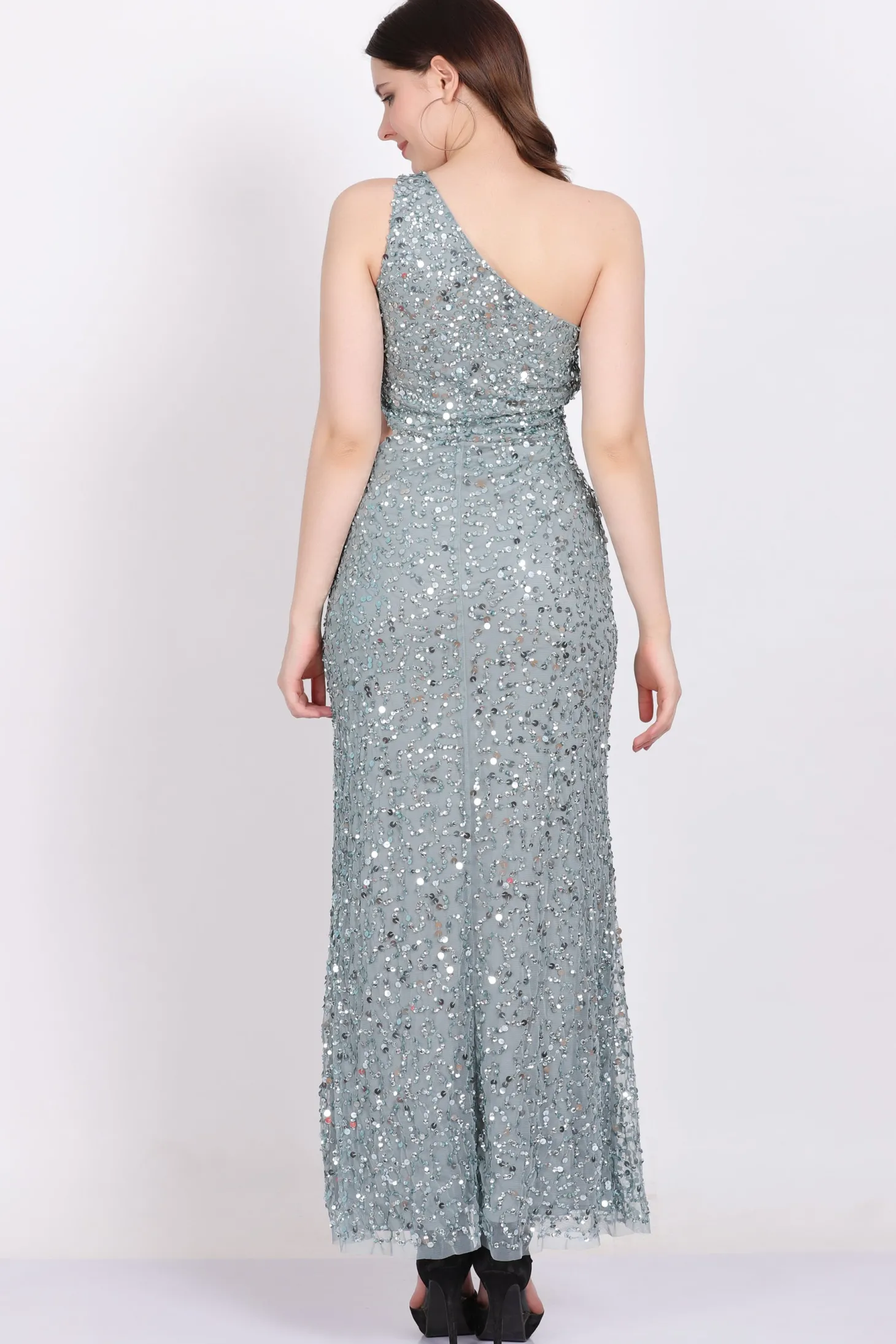 Naeve One Shoulder Sequin Dress In Teal