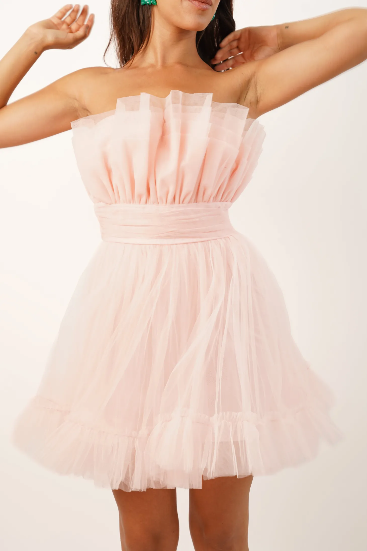 Nanita Tulle Mini Dress In Blush Pink
