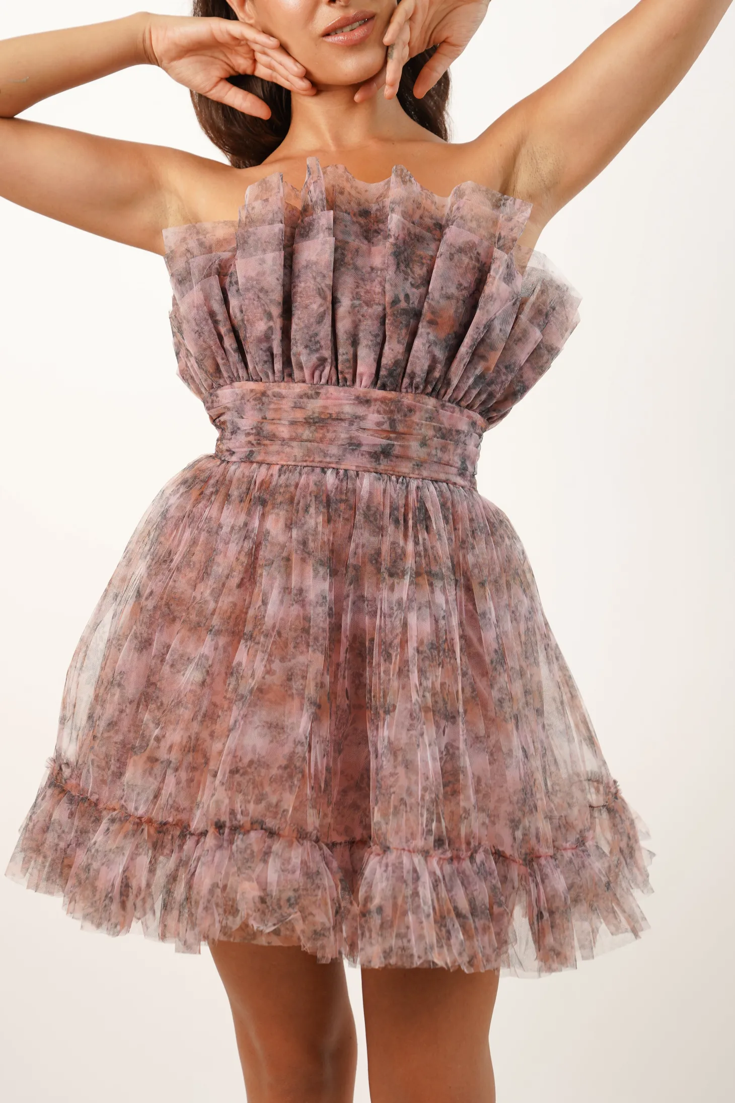 Nanita Tulle Mini Dress In Floral Print
