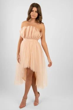 Nidha High Low Tulle Dress In Nude