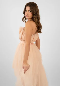 Nidha High Low Tulle Dress In Nude
