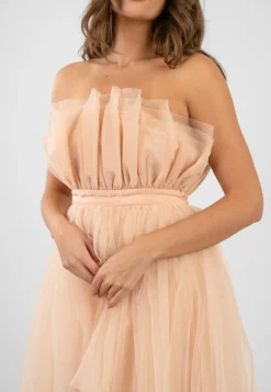 Nidha High Low Tulle Dress In Nude