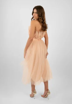 Nidha High Low Tulle Dress In Nude