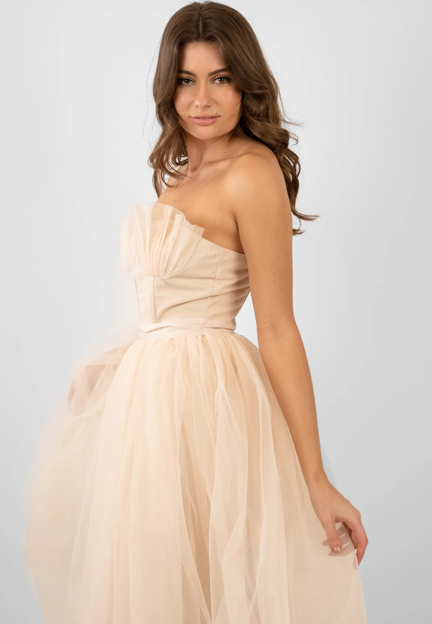 Nimo Cream Tulle Midi Dress With Shell Cups