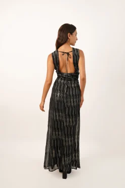 Norex Plunging Striped Dress With Tie Back