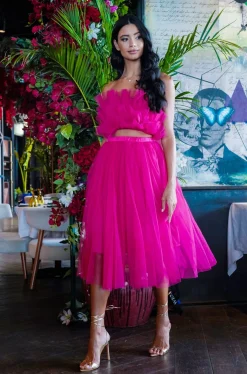 Nyra Tulle Skirt In Hot Pink