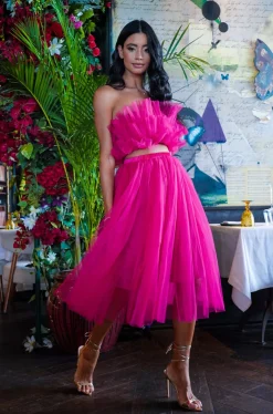 Nyra Tulle Top In Hot Pink