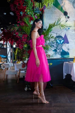 Nyra Tulle Top In Hot Pink