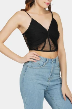 Olivia Bow Mesh Top In Black