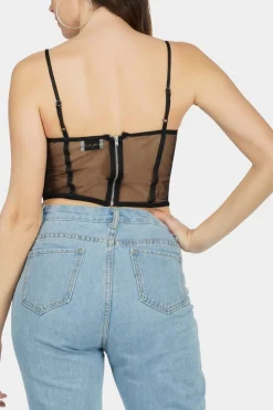 Olivia Bow Mesh Top In Black
