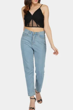 Olivia Bow Mesh Top In Black