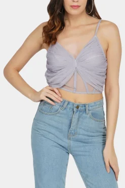 Olivia Bow Mesh Top In Lilac