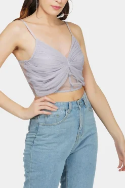 Olivia Bow Mesh Top In Lilac