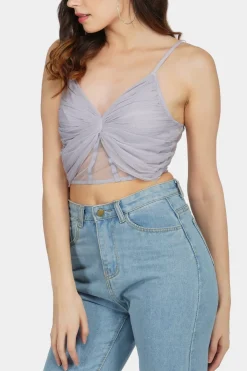 Olivia Bow Mesh Top In Lilac