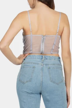 Olivia Bow Mesh Top In Lilac