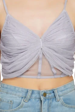 Olivia Bow Mesh Top In Lilac