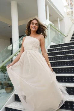 One Shoulder Mesh Maxi Dress