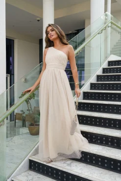 One Shoulder Mesh Maxi Dress