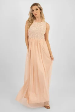 Picasso Blush Pink Embellished Bridesmaid Maxi Dress