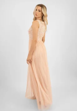Picasso Blush Pink Embellished Bridesmaid Maxi Dress